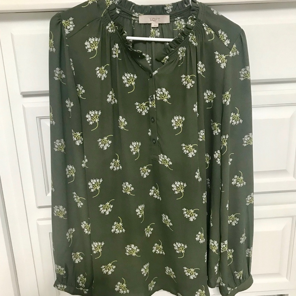 LOFT olive green floral blouse